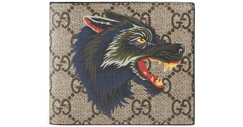 Gucci Wolf Print Gg Supreme Wallet for Men 